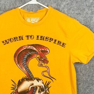 Valabasas Vintage Worn To Inspire Cobra Skull Tattoo Shop Yellow T-Shirt Small